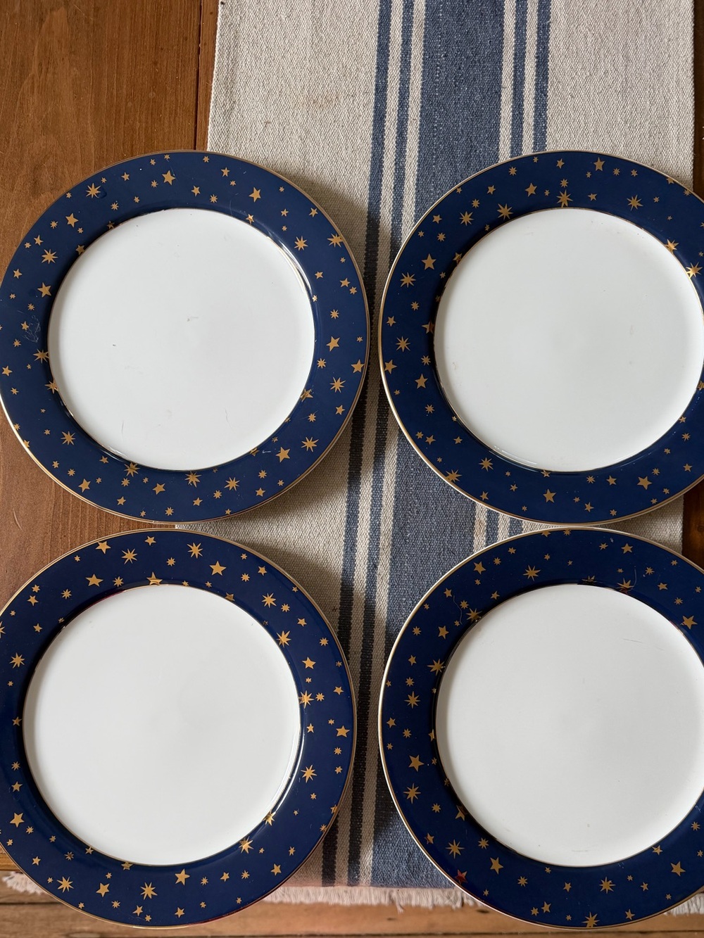 Sakura Galaxy Blue 14K Gold Star Celestial Dinner Plates Set of 4 10.75”